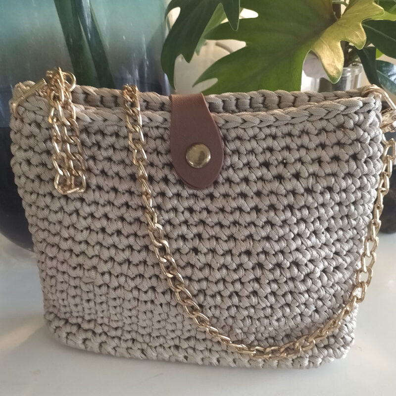 Taupe Crochet Bag with Gold Base
